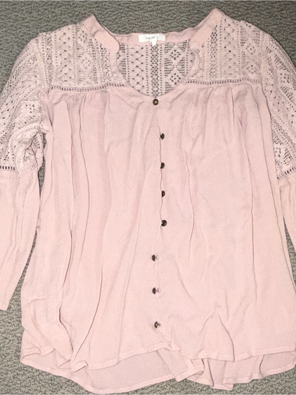 Maurices Light Pink Lace Yoke Button-Front Blouse